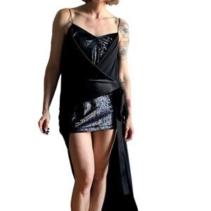UNTTLD Sz 4 Black Asymmetric Lag And Look Party Dress